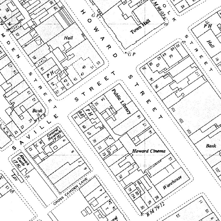 map from the 1950s showing the location of the Howard Hall Cinema